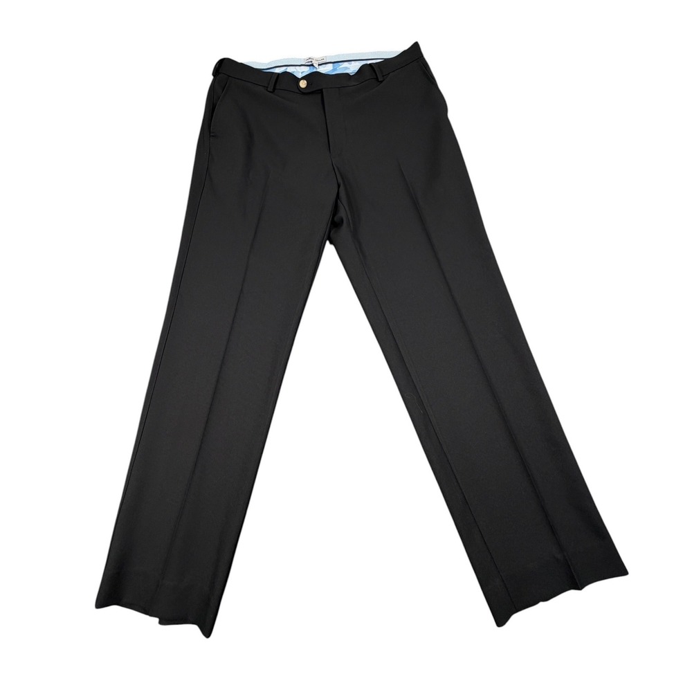 Peter Millar Durham High Drape Performance Golf Flat Front Trousers Black 34x32